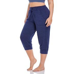 ZERDOCEAN Women's Plus Size Active Casual Yoga Lounge Indoor Capris Athletic Walking Pajama Pants with Pockets