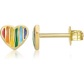 AoedeJ 14K Gold Plated Heart Stud Earrings Sterling Silver Girls Earrings Rainbow Heart Small Stud Earrings for Women  in Kuwait