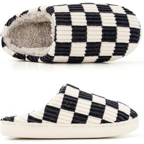 ROPULP House Slippers for Women/Men, Checkered Slippers, Women's Checkerboard Slippers Teen Girls Trendy Plaid Scuff Slides, Men's Fuzzy Cotton Indoor Slippers Slip-on Memory Foam Bedroom Home Shoes