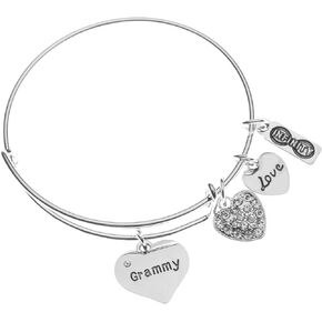 Infinity Collection Grammy Gift, Grammy Heart Silver Charm Bangle Bracelet for Women, Grammie Jewelry, Gift for Grandma, Grandma Jewelry, Mothers Day, Birthday