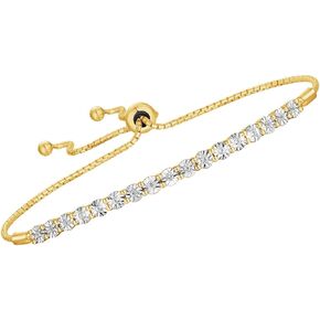 Tirafina Diamond Adjustable Bolo Bracelet for Women, 14K Rose Gold-plated Sterling Silver/14K Gold-plated Sterling Silver/Sterling Silver, Easy-On Easy-Off - 1/10 cttw (6, 7 and 8 inch Wrist Size)