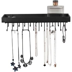 JACKCUBE DESIGN Hanging Jewelry Organizer Necklace Hanger Bracelet Holder Wall Mount Necklace Organizer with 25 Hooks(White/16.38 x 4.88 x 2.93 inches) - :MK124C