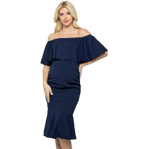 My Bump Womens Mermaid Maternity Dress - Ruched Ruffle Off Shoulder Mermaid Baby Shower Pregnancy Dress (Made in USA)