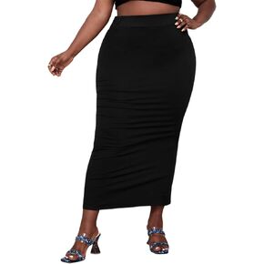 Milumia Women's Plus Size Elegant High Waist Solid Bodycon Maxi Long Pencil Skirt