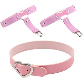 5Pcs Women Leather Garters Girl Punk Leather Choker Necklace Cuff Bracelets Sets