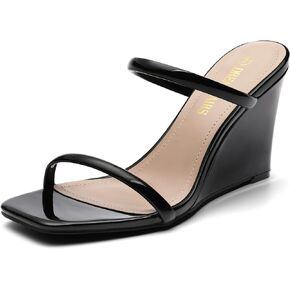 DREAM PAIRS Women's Slides Wedge Sandals Two Strap Square Open Toe Dress Shoes