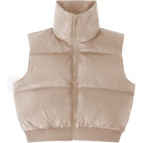 ELFJOY Cropped Puffer Vest for Women Down Crop Puffer Jacket Stand Collar Lightweight Winter Warm Puffy Vests Padded Gilet