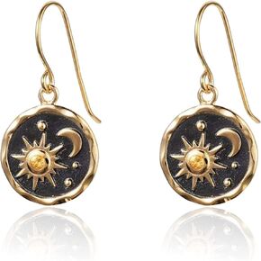KaFu Retro Boho Sun and Moon Drop Dangle Earrings Unique lightweight Handmade Antiqued goldsilver Round coin Earrings for Women Girls Jewelry