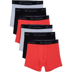 Columbia Men's Polyester Spandex Boxer Brief 6 Pack, Blood Orange, Black, Cool Grey, Large US