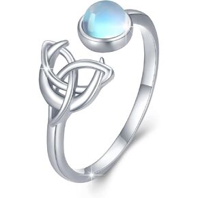 CUOKA MIRACLE Celtic Moonstone Rings for Women 925 Sterling Silver Moon Rings Moonstone Rings Adjustable Open Ring Anniversary Birthday Jewelry Gift for Wife Mom Daughter in Saudi Arabia
