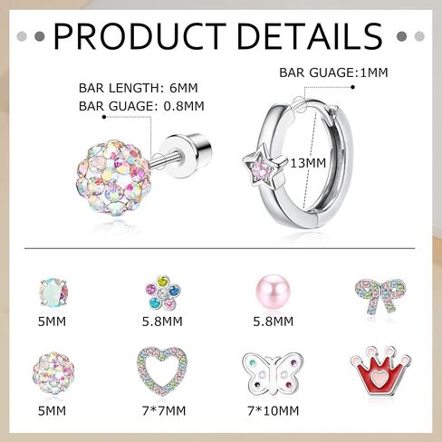 FIBO STEEL 10 Pairs Hypoallergenic Screw Back Earrings for Women Girls Surgical Steel Stud Hoop Earrings Set Cute CZ Flower Butterfly Heart Knot Screwback Earrings Pack Mix Color in Saudi Arabia
