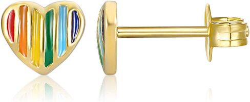 AoedeJ 14K Gold Plated Heart Stud Earrings Sterling Silver Girls Earrings Rainbow Heart Small Stud Earrings for Women  in Kuwait