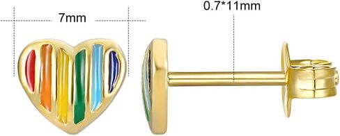 AoedeJ 14K Gold Plated Heart Stud Earrings Sterling Silver Girls Earrings Rainbow Heart Small Stud Earrings for Women  in Kuwait