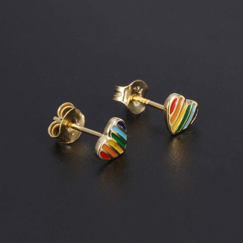 AoedeJ 14K Gold Plated Heart Stud Earrings Sterling Silver Girls Earrings Rainbow Heart Small Stud Earrings for Women  in Kuwait