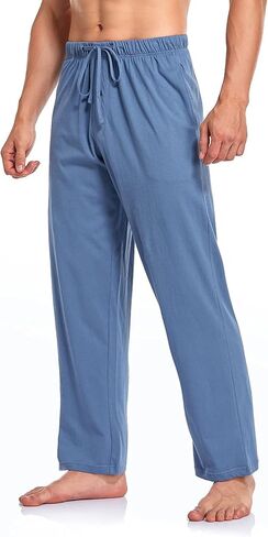 COLORFULLEAF 100٪ قطن بيجامة السراويل للرجال لينة الصالة النوم متماسكة أسفل مع جيوب in Kuwait