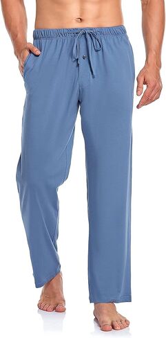 COLORFULLEAF 100٪ قطن بيجامة السراويل للرجال لينة الصالة النوم متماسكة أسفل مع جيوب in Kuwait