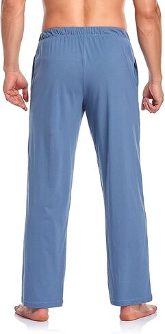 COLORFULLEAF 100٪ قطن بيجامة السراويل للرجال لينة الصالة النوم متماسكة أسفل مع جيوب in Kuwait