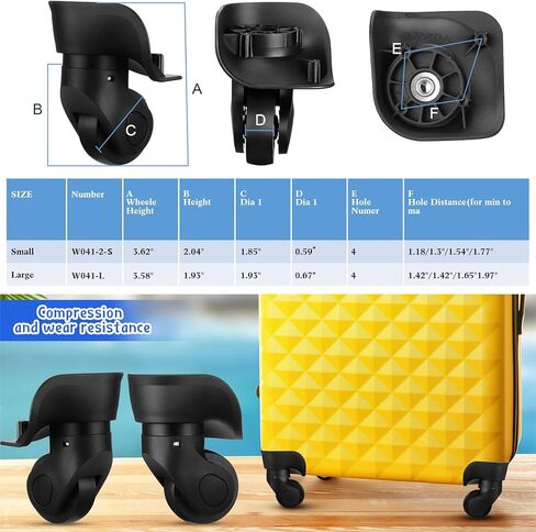 Silkfly 4 Pcs Luggage Wheels Replacement Travel Suitcase Caster Wheels Mute Bearing Swivel Wheel with Screw Replacement Left and Right Wheels for Luggage (Small Hole Pitch 1.18"/1.3"/1.54"/1.77") in Saudi Arabia