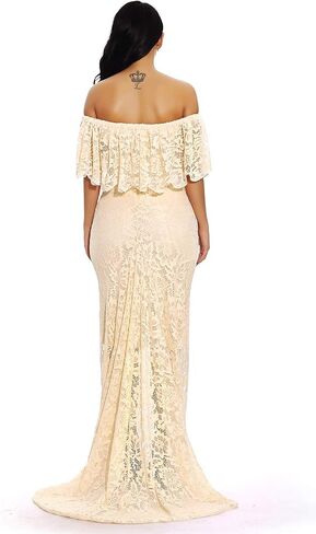 ZIUMUDY Women's Off Shoulder Ruffles Lace Maternity Gown Maxi Photography Baby Shower Dress in Kuwait