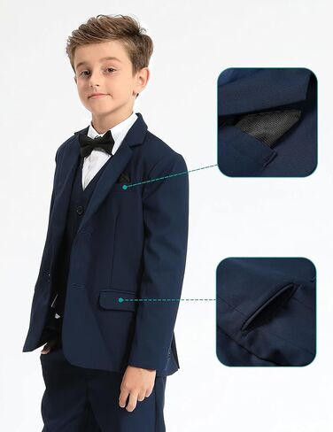 A&J DESIGN Boys 7-Piece Formal Suit Ring Bearer Outfit with Dress Shirt, Jacket, Vest, Pants, Tie, Bowtie and Pocket Square in Kuwait