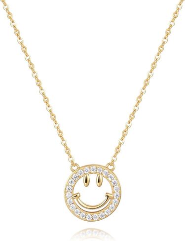 YKYLHSYXR Good Luck Happy-Face Necklaces Rings Stud-Earrings - Dainty Smile Face Jewelry with CZ Simulated Diamond, Cute Preppy Aesthetic Jewelry Gifts for Girls Women. in Kuwait
