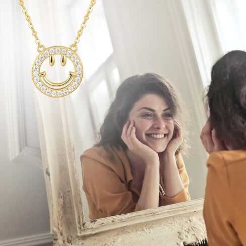 YKYLHSYXR Good Luck Happy-Face Necklaces Rings Stud-Earrings - Dainty Smile Face Jewelry with CZ Simulated Diamond, Cute Preppy Aesthetic Jewelry Gifts for Girls Women. in Kuwait