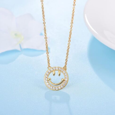 YKYLHSYXR Good Luck Happy-Face Necklaces Rings Stud-Earrings - Dainty Smile Face Jewelry with CZ Simulated Diamond, Cute Preppy Aesthetic Jewelry Gifts for Girls Women. in Kuwait