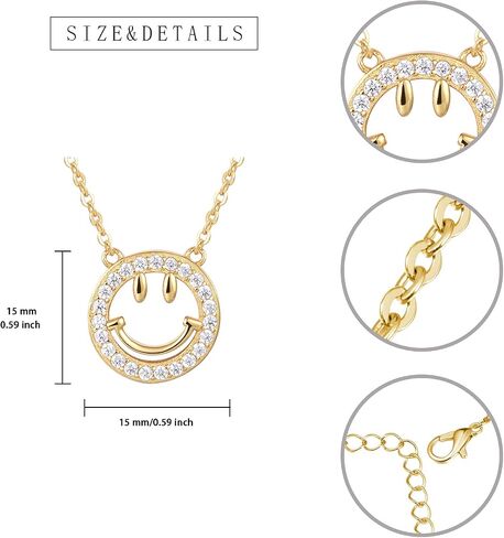YKYLHSYXR Good Luck Happy-Face Necklaces Rings Stud-Earrings - Dainty Smile Face Jewelry with CZ Simulated Diamond, Cute Preppy Aesthetic Jewelry Gifts for Girls Women. in Kuwait