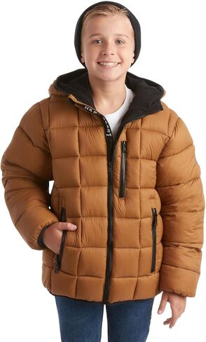DKNY Boys' Jacket – Lightweight Checker Quilted Packable Puffer Coat with Beanie Winter Hat (8-20) in Saudi Arabia