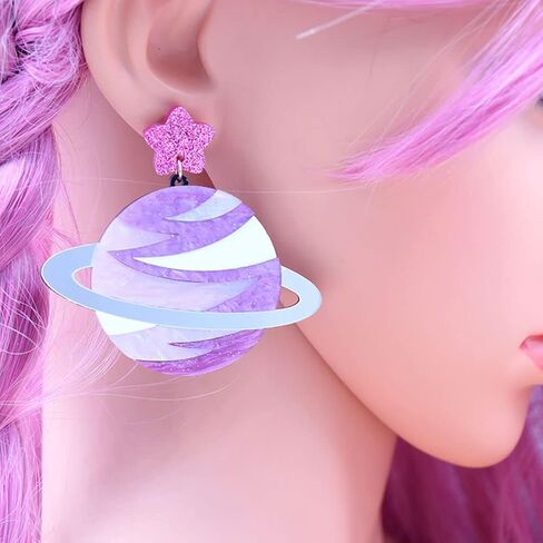 HMISRULE Space Earrings Galaxy Planet Saturn Large Dangle Earrings Acrylic Drop Earrings Statement Earring Jewelry for Woman Girls in Saudi Arabia