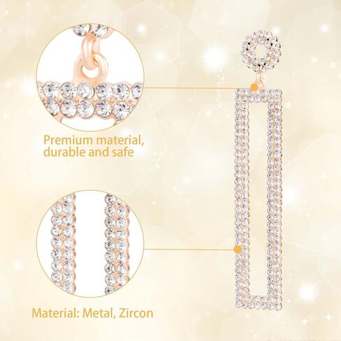 PAGOW 2 Pairs Statement Long Drop Earrings, Hypoallergenic Geometric Rectangle Rhinestone Drop Earrings Jewelry for Women Girls in Saudi Arabia