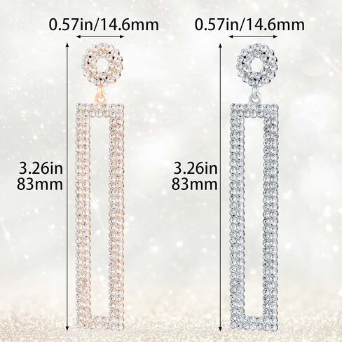 PAGOW 2 Pairs Statement Long Drop Earrings, Hypoallergenic Geometric Rectangle Rhinestone Drop Earrings Jewelry for Women Girls in Saudi Arabia