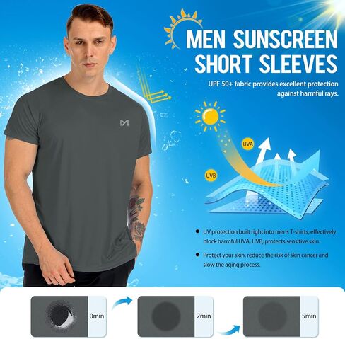 تي شيرت رجالي للسباحة من MEETYOO بأكمام قصيرة بعامل حماية من الشمس 50+ in Kuwait