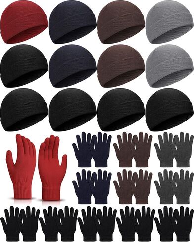 24 Pack Winter Beanies Gloves Cold Weather Unisex Hat Warm Knit Gloves Beanies in Bulk for Men Women, Warm Cozy Gift in Saudi Arabia