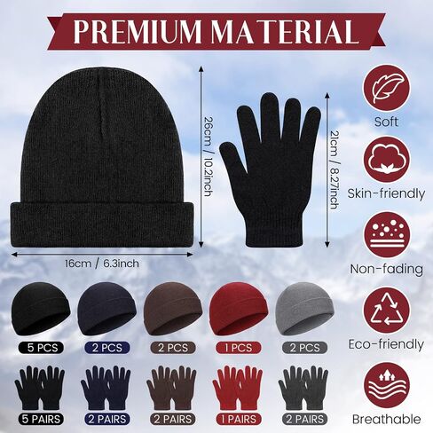 24 Pack Winter Beanies Gloves Cold Weather Unisex Hat Warm Knit Gloves Beanies in Bulk for Men Women, Warm Cozy Gift in Saudi Arabia
