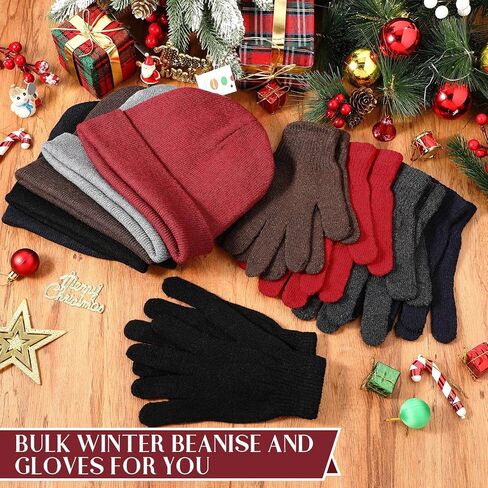 24 Pack Winter Beanies Gloves Cold Weather Unisex Hat Warm Knit Gloves Beanies in Bulk for Men Women, Warm Cozy Gift in Saudi Arabia