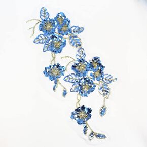 One Pair 3D Beaded Embroidery Sequin Lace Applique Gold Mirror Sew On Flower Fabric Collar Patch Motif Wedding Gown Dress BridalDIY Crafts