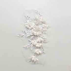 Embroidered Patches Nail Bead Tulle Applique Flower Patch for Clothing Wedding Dress Lace Fabric DIY Decoration (Champagne Color) in Kuwait