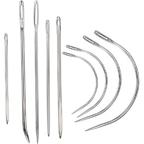 9 Pcs Heavy Duty Hand Sewing Needles Kit,Leather Sewing Needles with 5 Leather Hand Sewing Needle and 4 Curved Needle for Home Upholstery,Leather Needles for Hand Sewing,Carpet Canvas Repair…