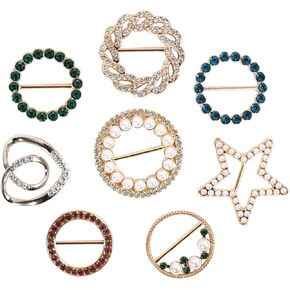 T-Shirt Clips 9 PCS, Clothes Corner Knotted Button, Fashion Alloy Pearl Rhinestone Circle Clip Buckle Round Shirt Silk Scarf