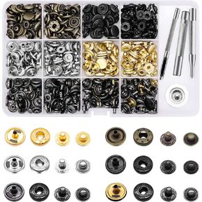 Alritz 120 Set Leather Snap Fasteners Kit, 12.5mm Metal Button Snaps Press Studs with 4 Setter Tools, 6 Colors Leather Snaps for Clothes, Jackets, Jeans Wears, Bracelets, Bags