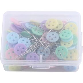100pcs Flat Head Pins Straight Pins Sewing Pins Patchwork Quilting Pins Fine DIY Tool Sewing Accessories with Plastic Storage Box for Fabric Button Colored Heads Quilting Pins(Button Model)
