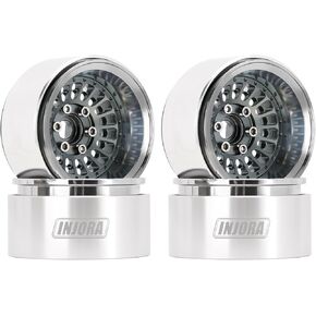 INJORA Turbine 1.9" Beadlock Wheel Rim Offset -10mm Aluminum Wheel for SCX10 Pro TRX4 VS4-10 Gen8 1/10 RC Crawler Car(Grey)