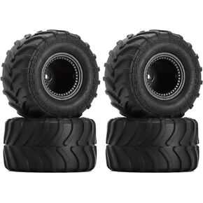 INJORA Monster Truck Wheel Rim Tires Set for Axial SCX24 FMS FCX24 and TRX4MT, 70 * 38mm, MT1012(Black)