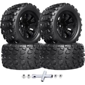 HobbyPark PreGlued Mounted 12mm Hex Hubs RC Truck Tires and Wheels 2.8 Tires with Foam Inserts for Traxxas Rustler Stampede Hoss 4x4 Redcat RC Monster Truck Set of 4 (128x67mm(HxW))