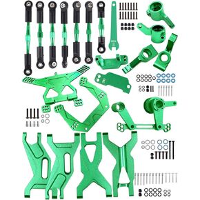 Rcarmumb RC Upgrades Part for 1/10 Rustler Stampede 2wd (VXL),Alloy Steering Blocks Caster Blocks C-Hubs Stub Axle Carriers,Suspension Arm,Shock Tower,Turnbuckles Link,Steering Bellcranks,Green