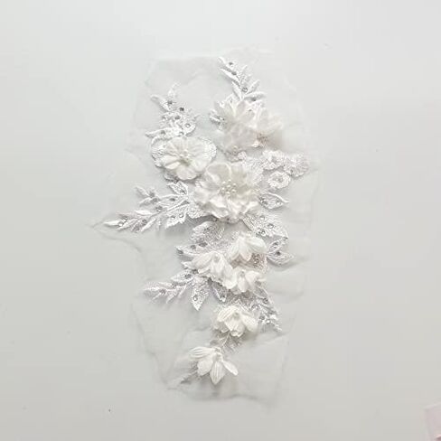 Embroidered Patches Nail Bead Tulle Applique Flower Patch for Clothing Wedding Dress Lace Fabric DIY Decoration (Champagne Color) in Kuwait