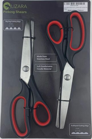 LIZARA Professional Heavy Duty Pinking Shears Scissors for Fabric | Pack of ZigZag Scissors and Scalloped Pattern Scissors | Pinking Shears for Fabric Cutting | fabric scissors | craft scissors in Saudi Arabia