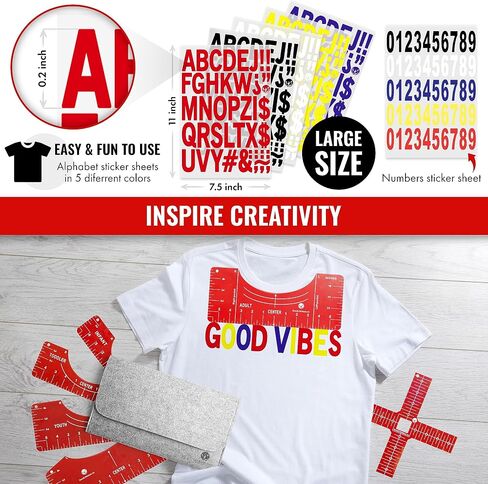 Tshirt Ruler Guide for Vinyl Alignment - T Shirt Ruler Guide for Heat Press, Shirt Measurement Tool for Heat Press, T-Shirt Ruler Centering Guide with Stickers in Kuwait