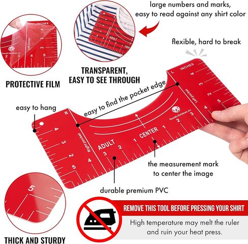 Tshirt Ruler Guide for Vinyl Alignment - T Shirt Ruler Guide for Heat Press, Shirt Measurement Tool for Heat Press, T-Shirt Ruler Centering Guide with Stickers in Kuwait